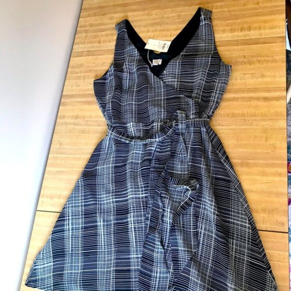 A NEW DAY Black Plaid White Tie Waist Dress Sleeveless Spring Size Large NWT